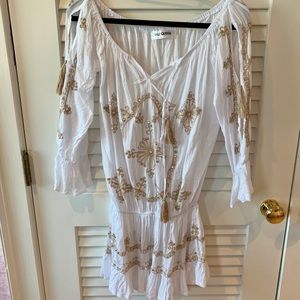 Whimsical white and gold tunic / beach coverup